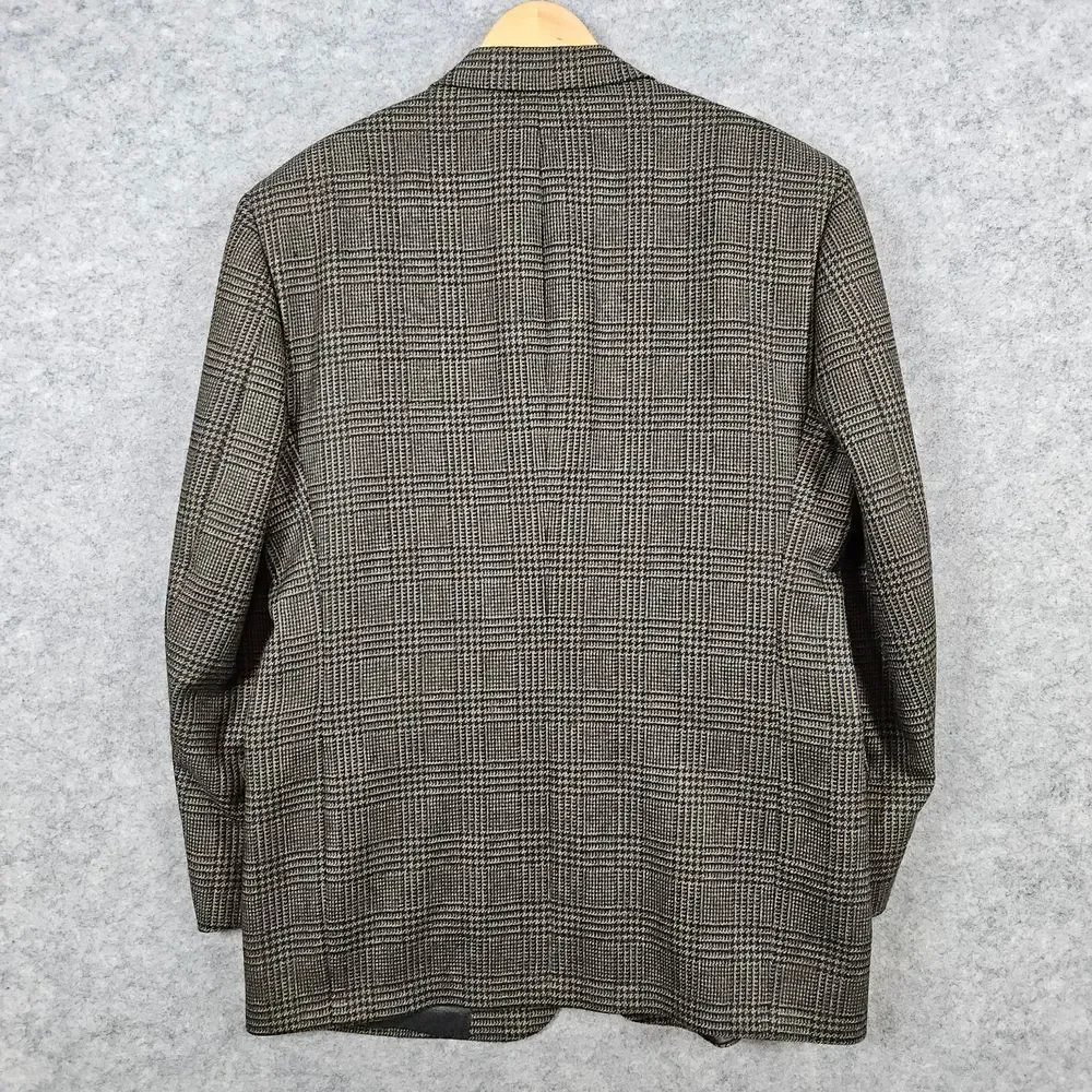 Hart Schaffner Marx Men's Brown Blazer Size 42R 100% Wool Nailhead Windowpane‎